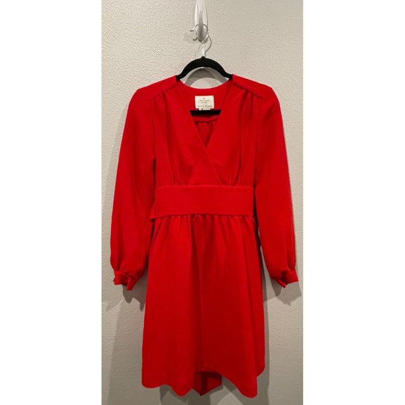 KATE SPADE Red Long Sleeve Tie Mini Dress - Picture 3 of 8